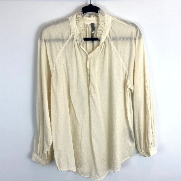 Raquel Allegra Blouse Women’s 2 Beige Long Sleeve Swiss Dot Cottagecore Prarie - Picture 1 of 6